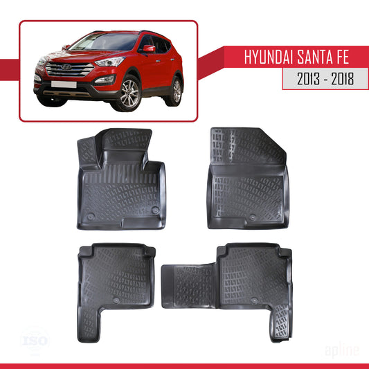 Compatible con Hyundai Santa Fe 3 (DM) 2013-2018 4D Alfombrillas de Goma Negro