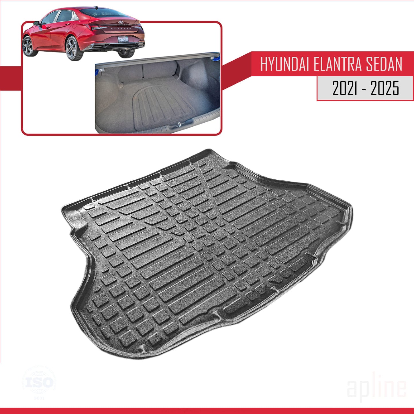 Compatible with Hyundai Elantra 7 2021-2025 Flexible Trunk Mats Cargo Liner Black