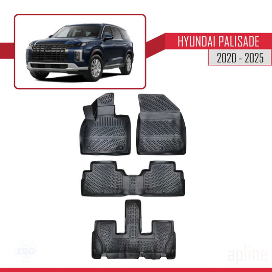 Compatible con Hyundai Palisade (7 Koltuk) 2020-2025 4D Alfombrillas de Goma Negro