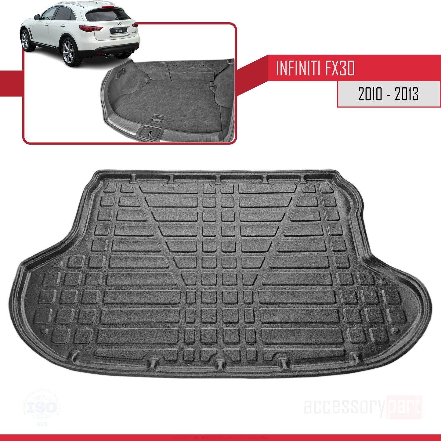 Compatible with Infiniti FX30d 2010-2013 Flexible Trunk Mats Cargo Liner Black