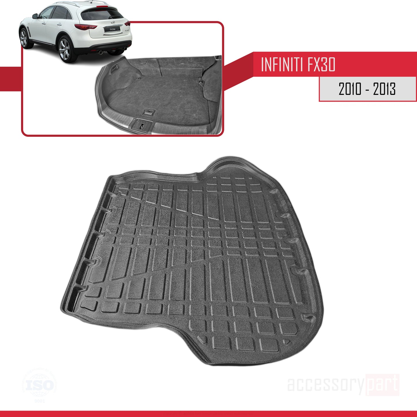Compatible with Infiniti FX30d 2010-2013 Flexible Trunk Mats Cargo Liner Black