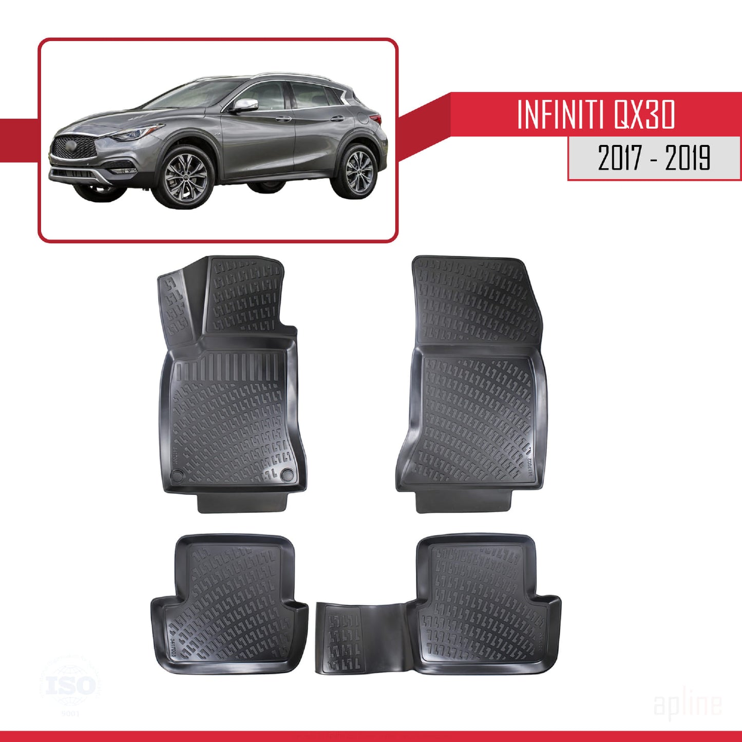 Compatible avec Infiniti QX30 (H15) 2017-2019 4D Tapis de Voiture Noir