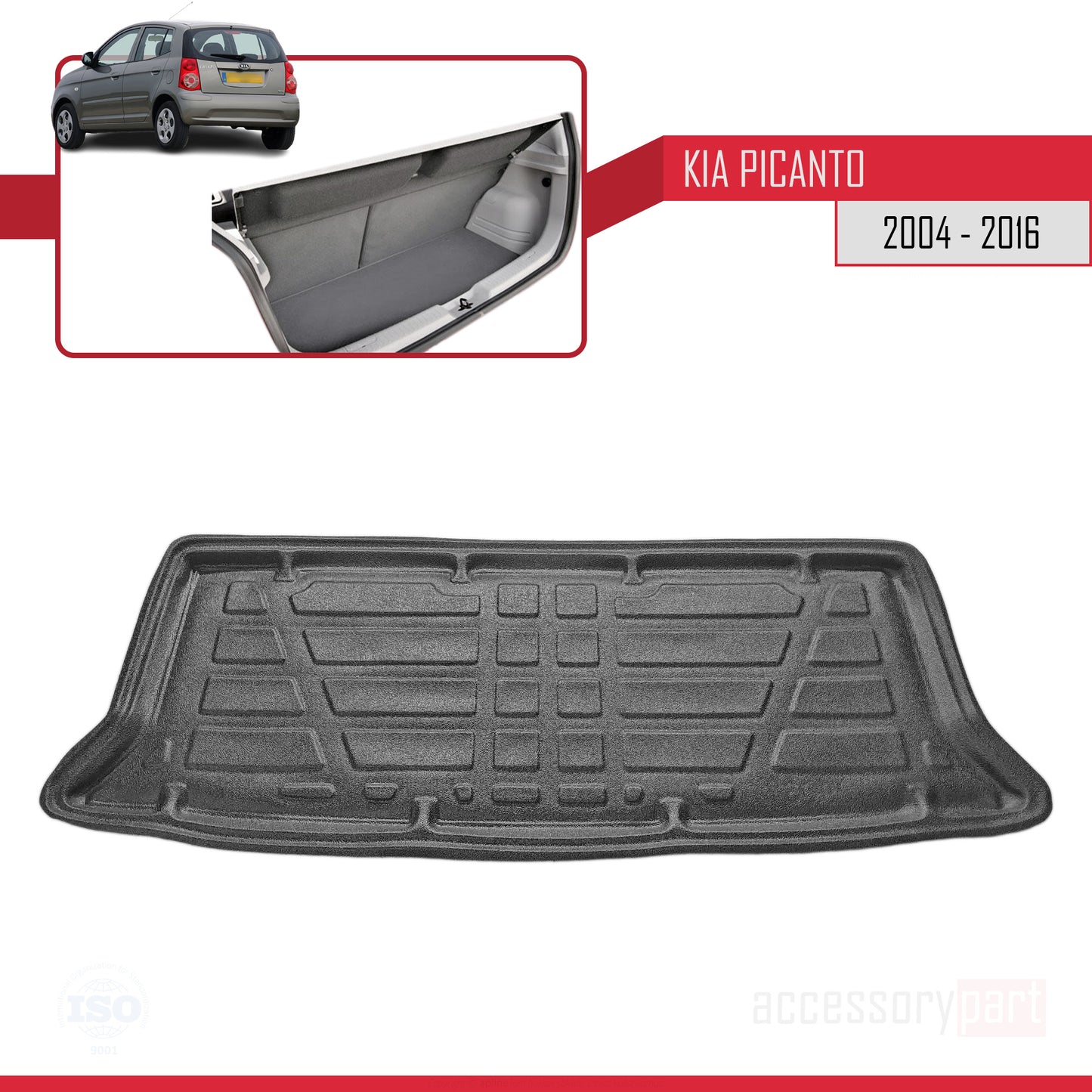 Compatible avec Kia Picanto (SA) 2004-2016 Flexible Tapis de Coffre Plancher de Chargement Noir