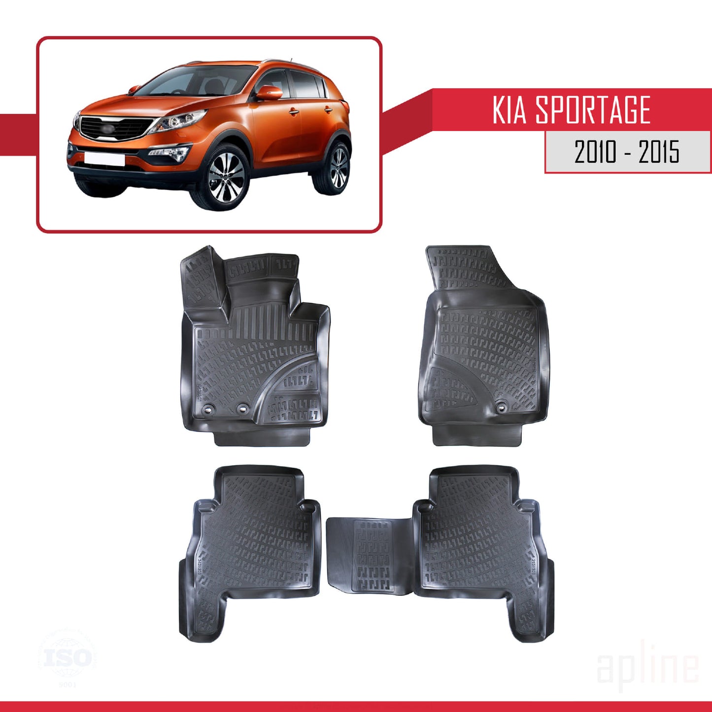 Compatible avec Kia Sportage 3 (SL) 2010-2015 4D Tapis de Voiture Noir