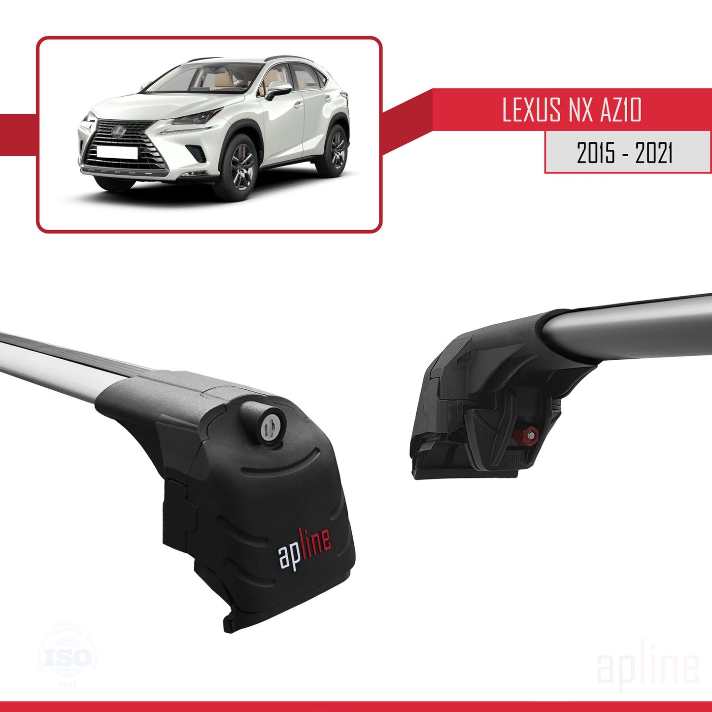 Compatible avec Lexus NX (AZ10) 2015-2021 ACE-2 Barres de Toit Railing Porte-Bagages de Voiture Gris Aluminium 2 Barres