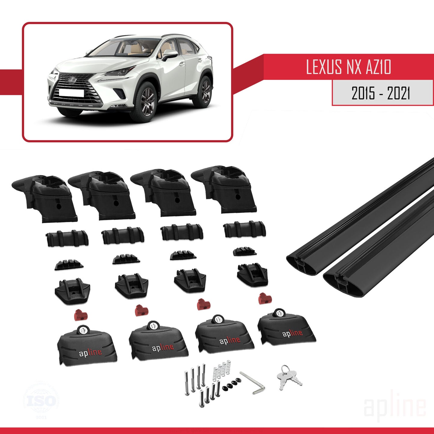 Compatible avec Lexus NX (AZ10) 2015-2021 ACE-2 Barres de Toit Railing Porte-Bagages de Voiture Noir Aluminium 2 Barres