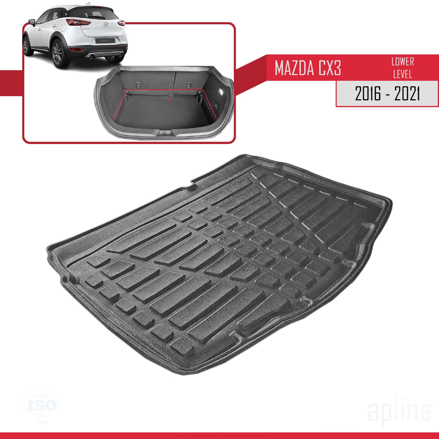 Compatible with Mazda CX-3 (DK) 2016-2021 Flexible Trunk Mats Cargo Liner Black