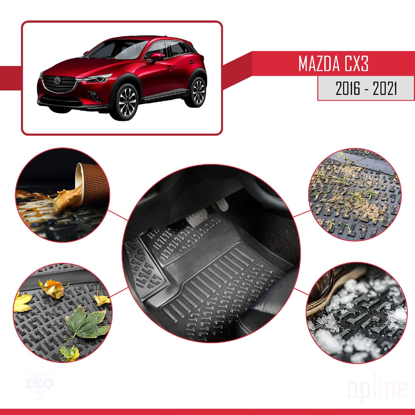 Compatible avec Mazda CX-3 (DK) 2016-2021 4D Tapis de Voiture Noir