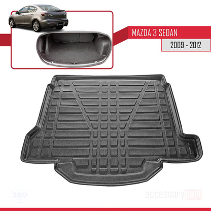 Compatible with Mazda 3 II (BL) Sedan 2009-2012 Flexible Trunk Mats Cargo Liner Black