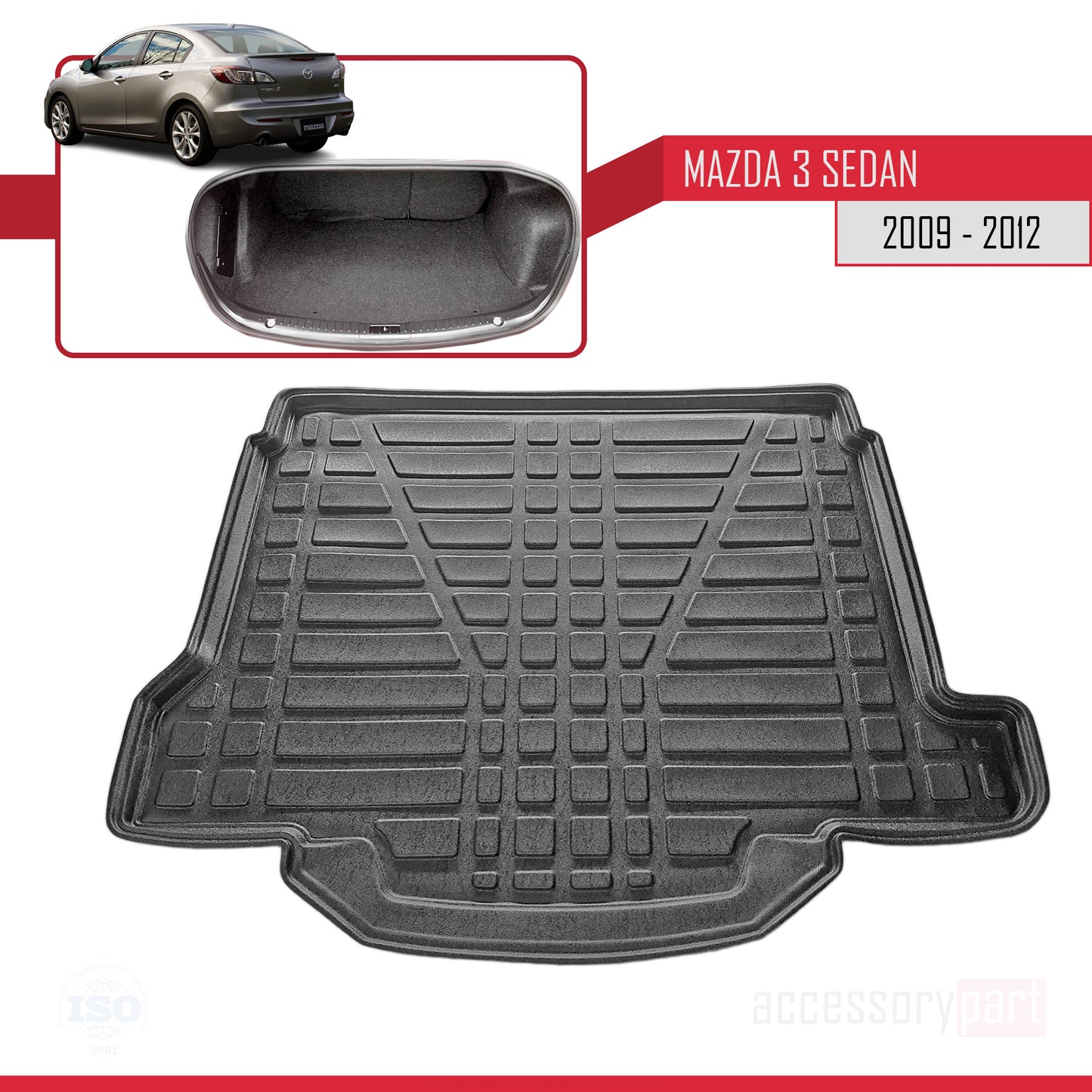 Tapis de Coffre pour Mazda Mazda 3 Berline 2009-2012 Flexible NOIR