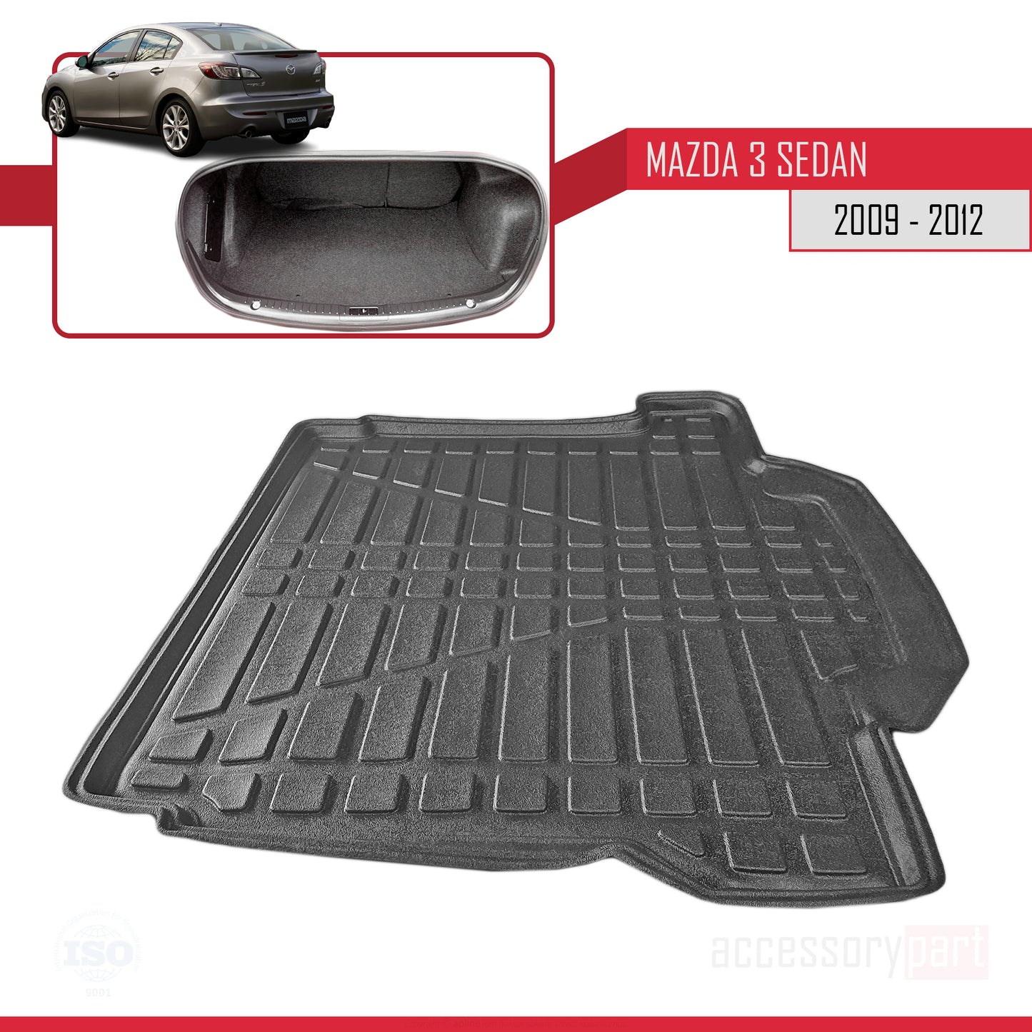 Compatible with Mazda 3 II (BL) Sedan 2009-2012 Flexible Trunk Mats Cargo Liner Black