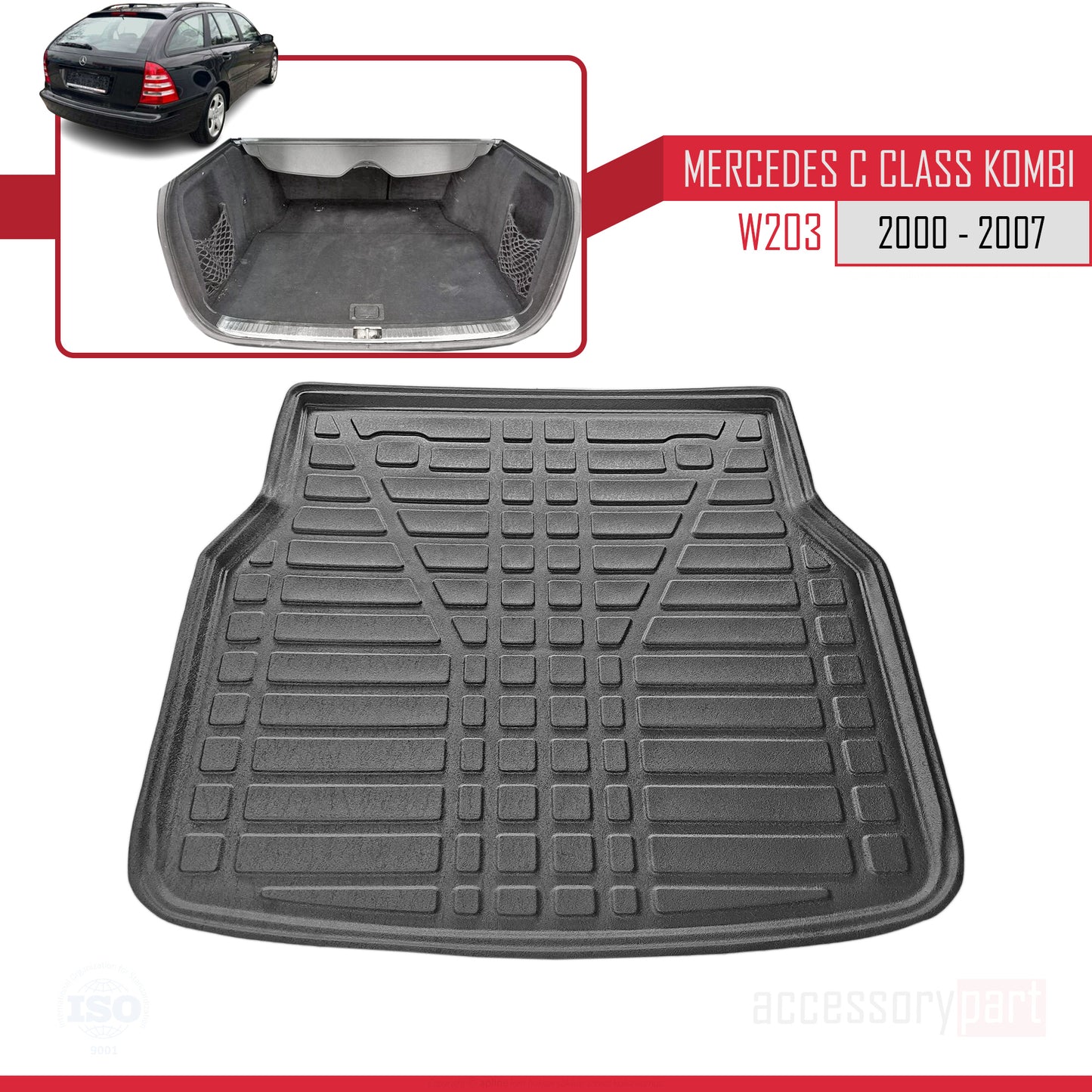 Compatible with Mercedes C Class 2 (S203) 2000-2007 Flexible Trunk Mats Cargo Liner Black
