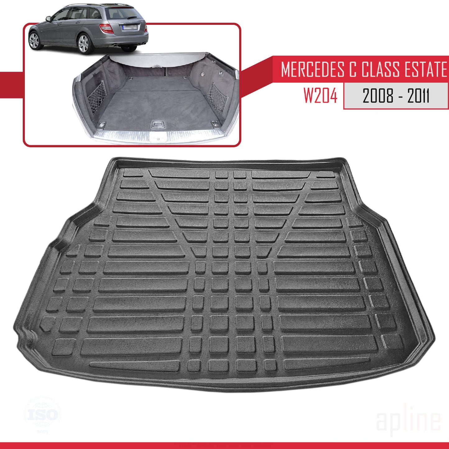 Compatible with Mercedes C Class 3 (S204) Pre-Facelift 2008-2011 Flexible Trunk Mats Cargo Liner Black