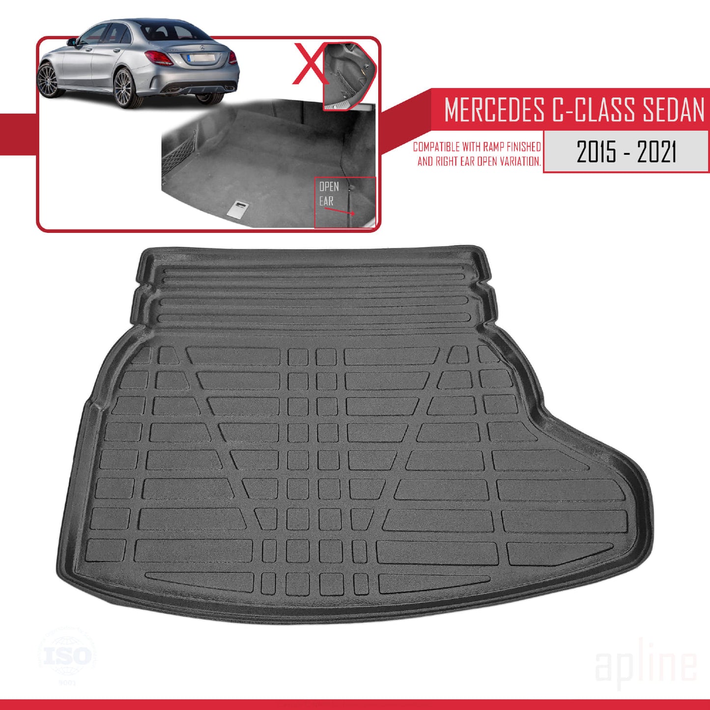 Compatible with Mercedes C Class 4 (W205) 2015-2021 Flexible Trunk Mats Cargo Liner Black