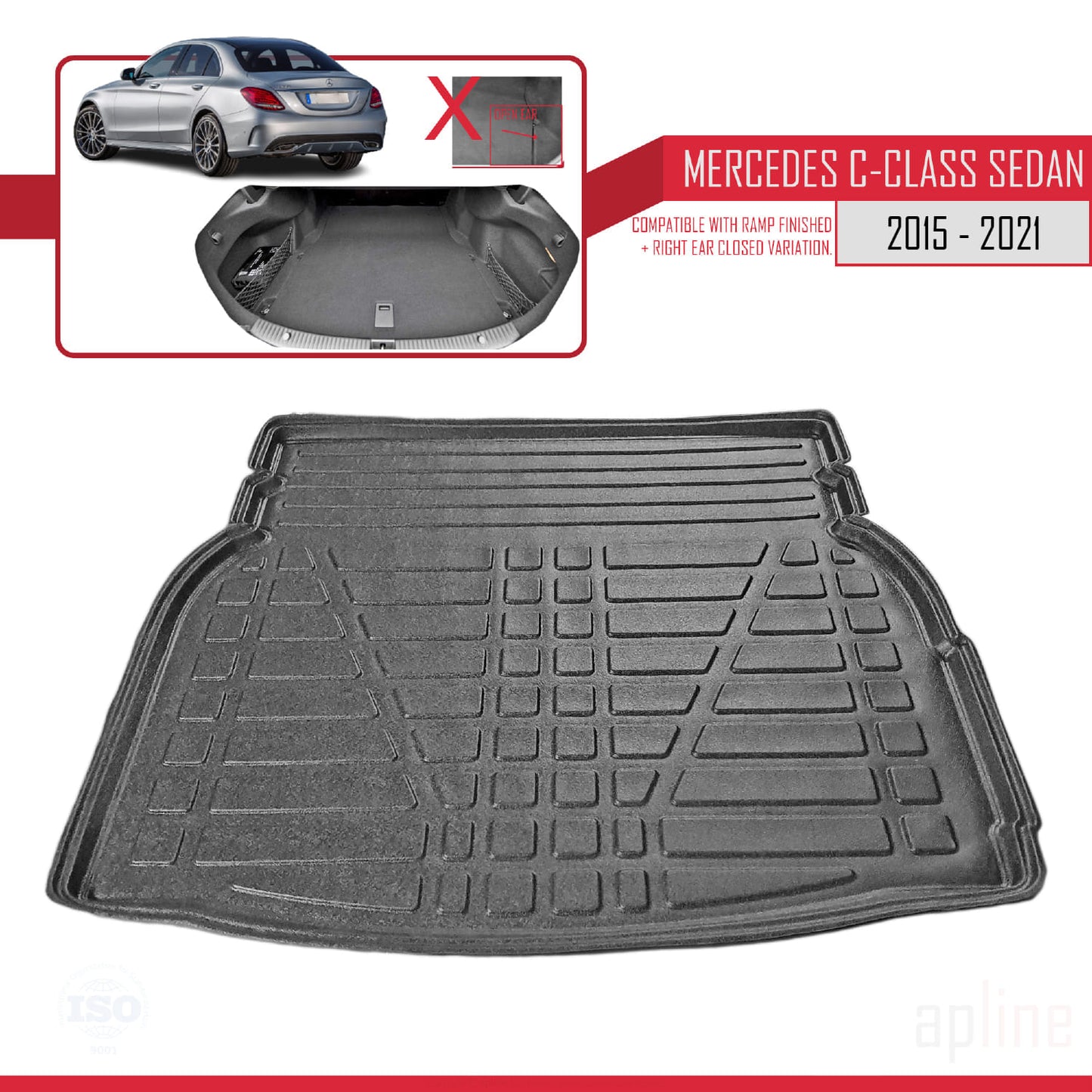 Compatible with Mercedes C Class 4 (W205) 2015-2021 Flexible Trunk Mats Cargo Liner Black