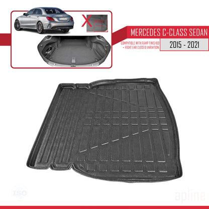 Compatible with Mercedes C Class 4 (W205) 2015-2021 Flexible Trunk Mats Cargo Liner Black