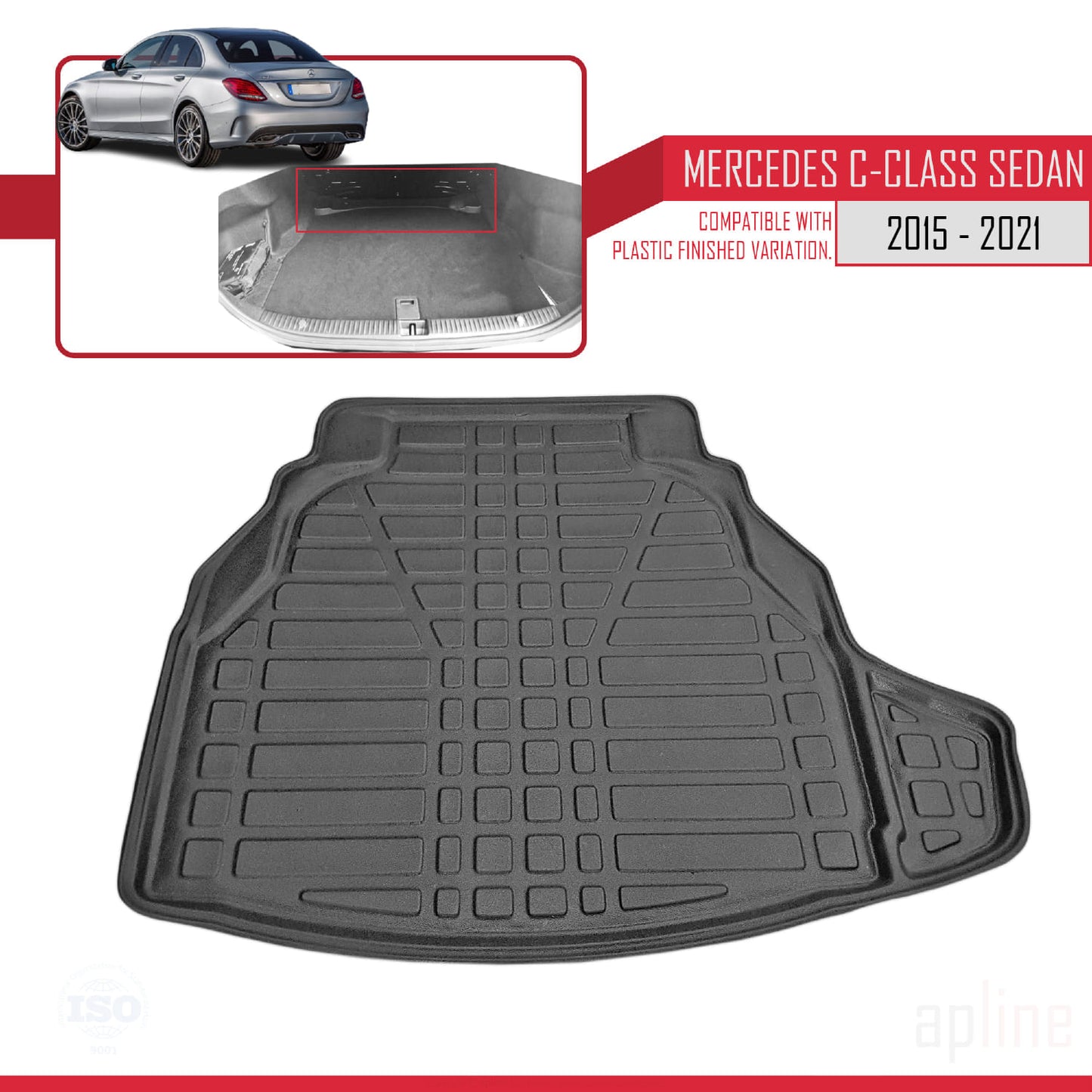 Compatible with Mercedes C Class 4 (W205) 2015-2021 Flexible Trunk Mats Cargo Liner Black