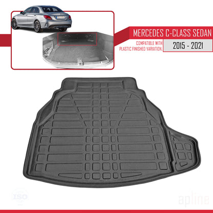 Compatible with Mercedes C Class 4 (W205) 2015-2021 Flexible Trunk Mats Cargo Liner Black
