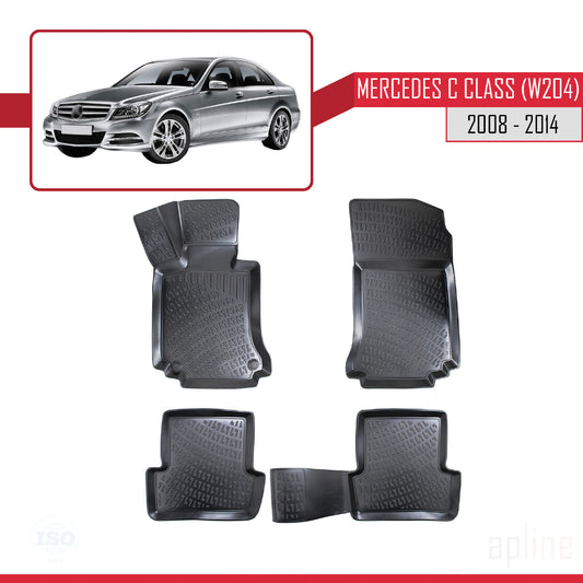 Compatible con Mercedes Clase C 3 (W204) 2008-2014 4D Alfombrillas de Goma Negro