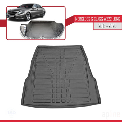Compatible avec Mercedes Classe S L (V222) Long Berline 2016-2020 Flexible Tapis de Coffre Plancher de Chargement Noir