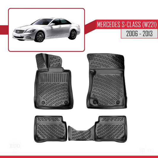 Compatible con Mercedes Clase S (W221) 2006-2013 4D Alfombrillas de Goma Negro