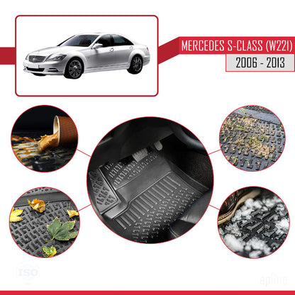 Compatible with Mercedes S Class (W221) 2006-2013 4D Car mats Black