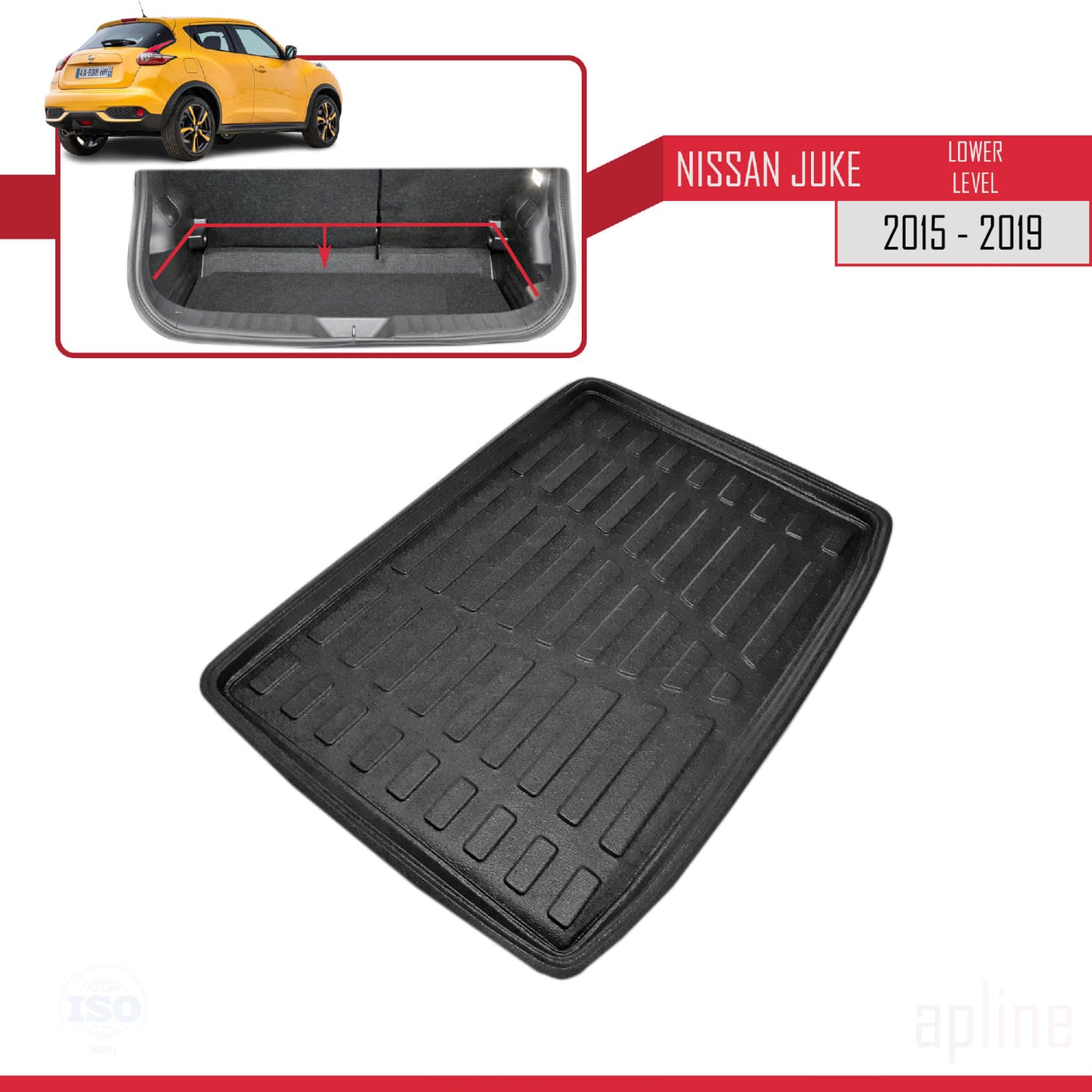 Compatible avec Nissan Juke (F15) Post-Facelift 2015-2019 Flexible Tapis de Coffre Plancher de Chargement Inférieur Noir
