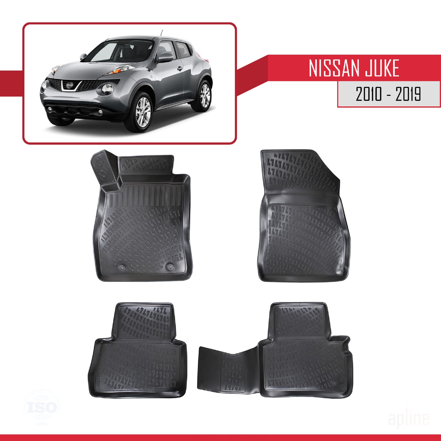 Compatible con Nissan Juke (F15) 2010-2019 4D Alfombrillas de Goma Negro