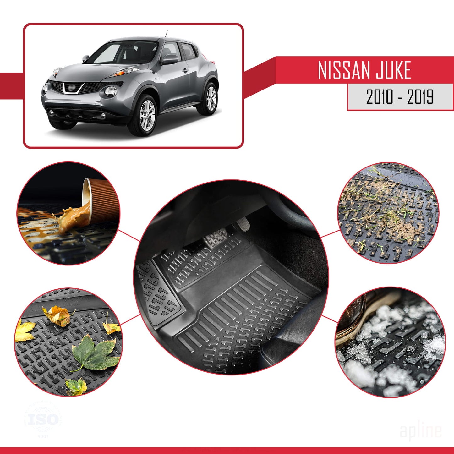 Compatible con Nissan Juke (F15) 2010-2019 4D Alfombrillas de Goma Negro