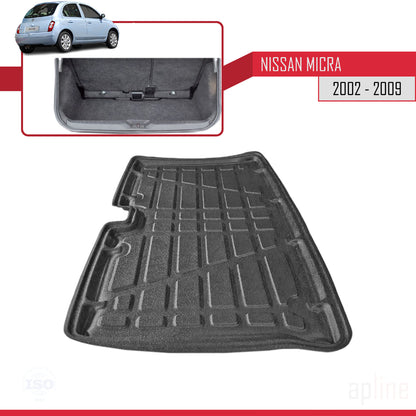 Compatible avec Nissan Micra 3 (K12) 2002-2009 Flexible Tapis de Coffre Plancher de Chargement Noir