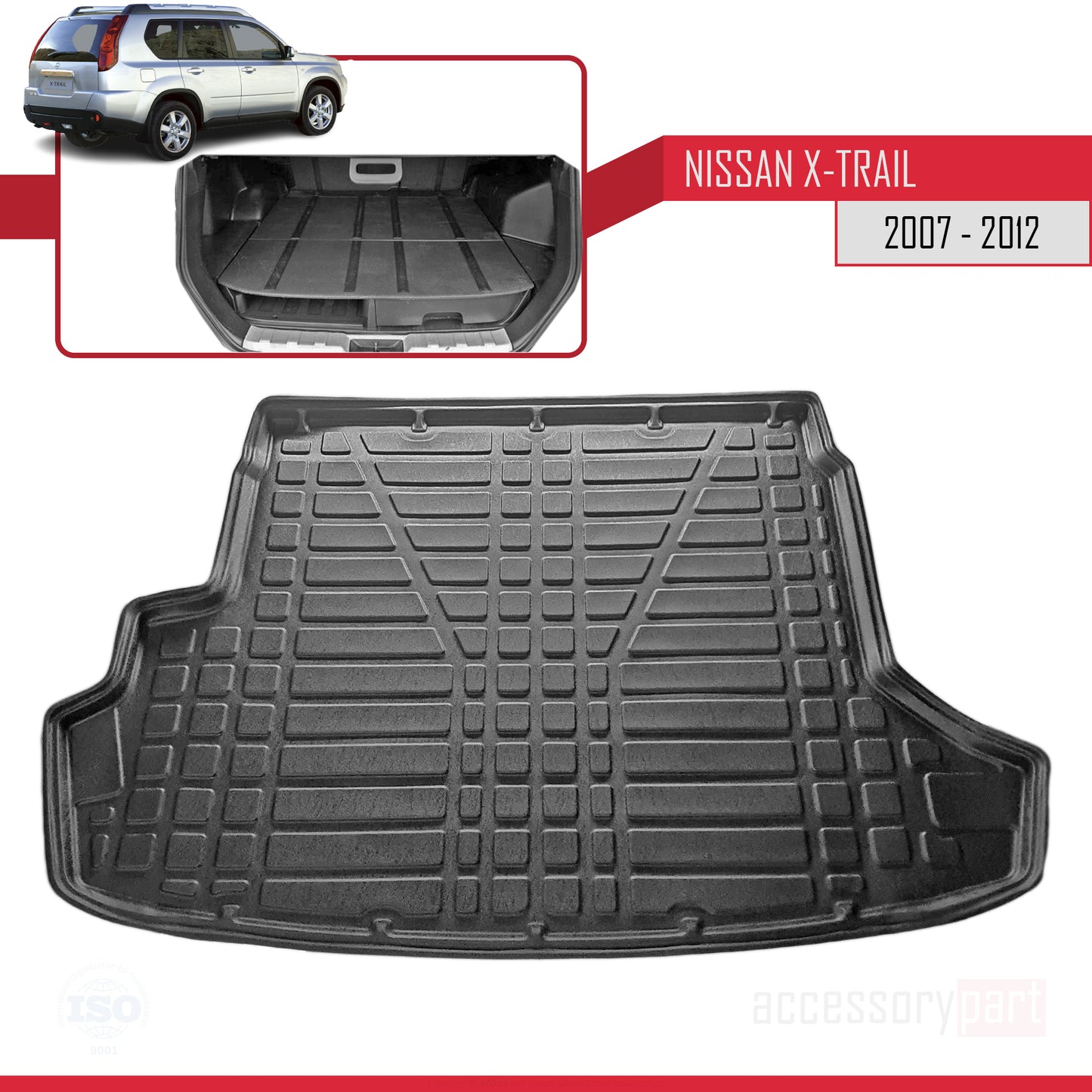 Tapis de Coffre pour Nissan X-Trail 2007-2012 Flexible NOIR