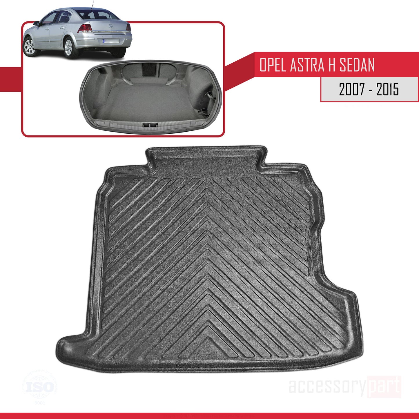 Compatible avec Opel Astra H (A04) Berline 2007-2015 Flexible Tapis de Coffre Plancher de Chargement Noir