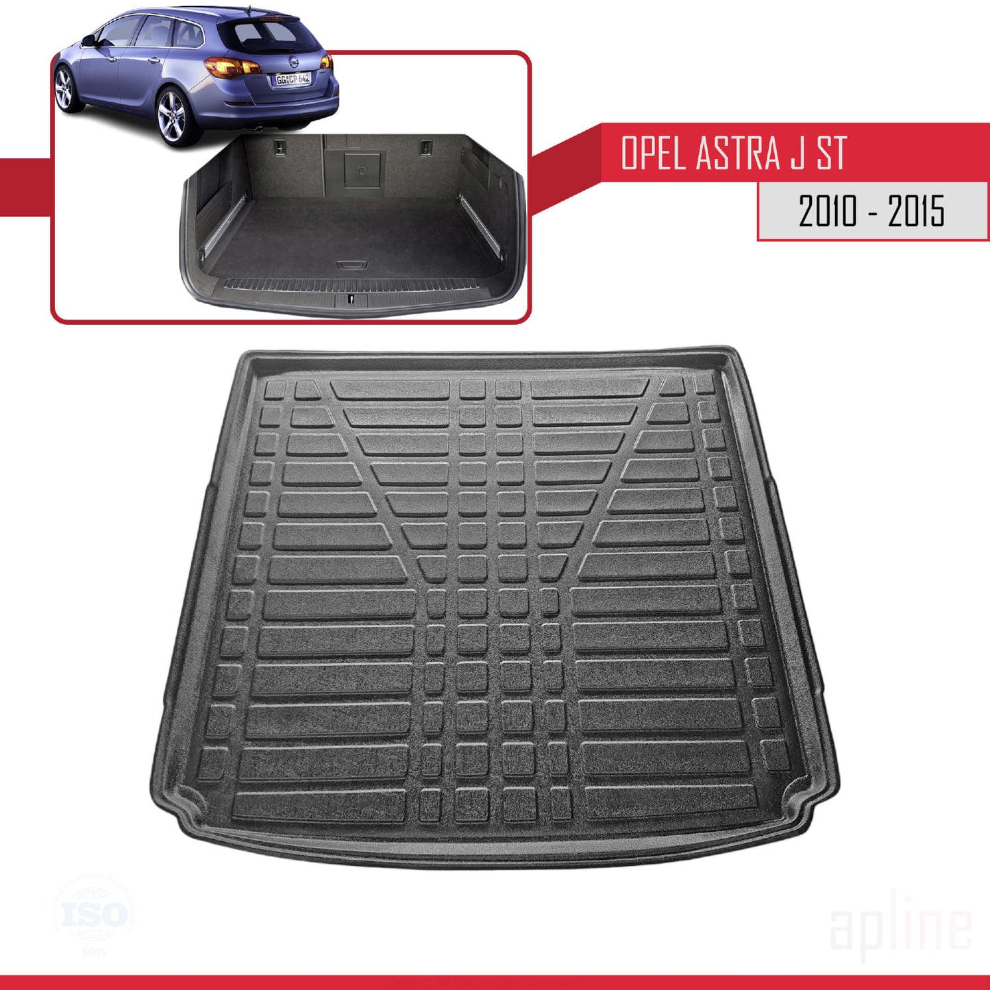 Tapis de Coffre pour Opel Astra (J) SPORTS TOURER 2011-2015 Flexible NOIR