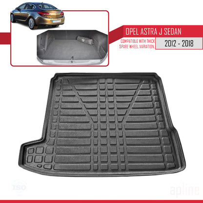 Compatible avec Opel Astra J (P09) Berline 2012-2018 Flexible Tapis de Coffre Plancher de Chargement Noir