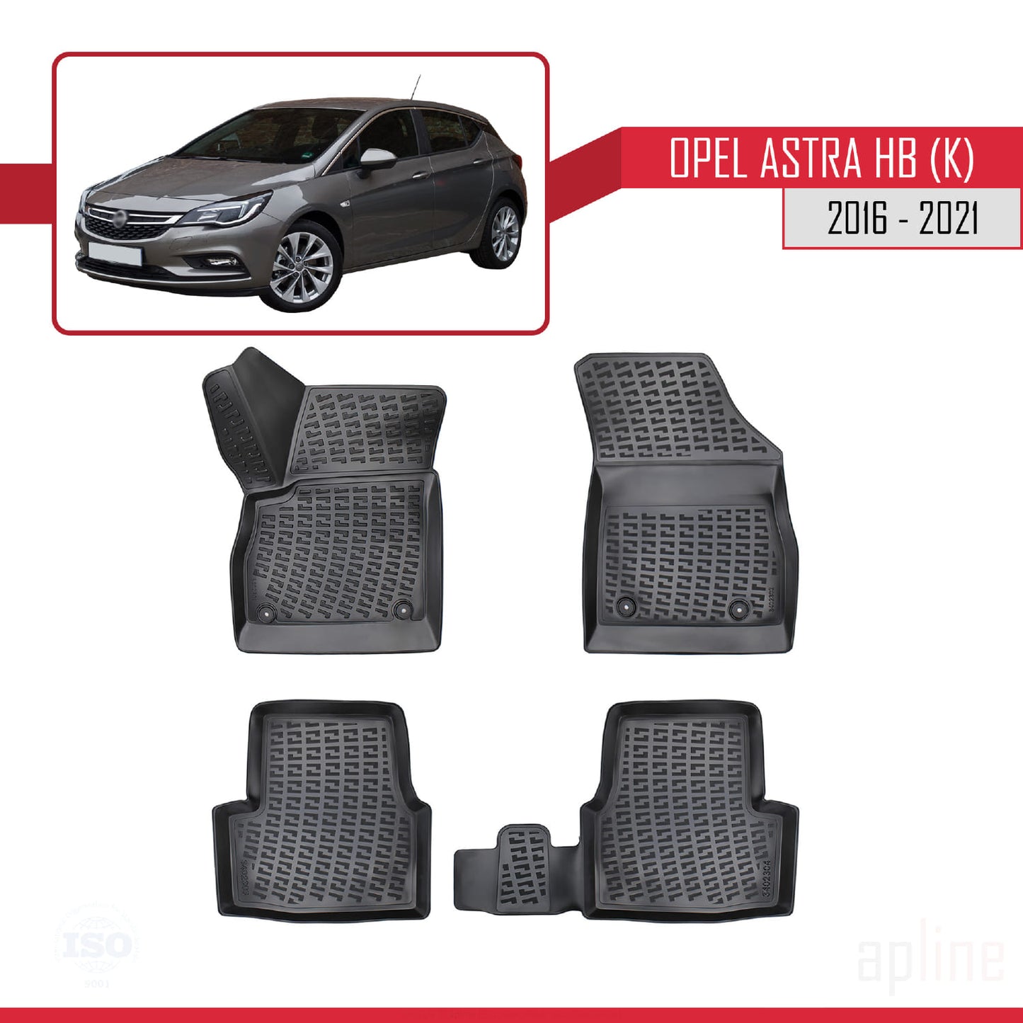Compatible avec Opel Astra K (B15) 2016-2021 4D Tapis de Voiture Noir