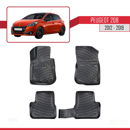 Compatible con Peugeot 208 (A9) 2012-2019 4D Alfombrillas de Goma Negro
