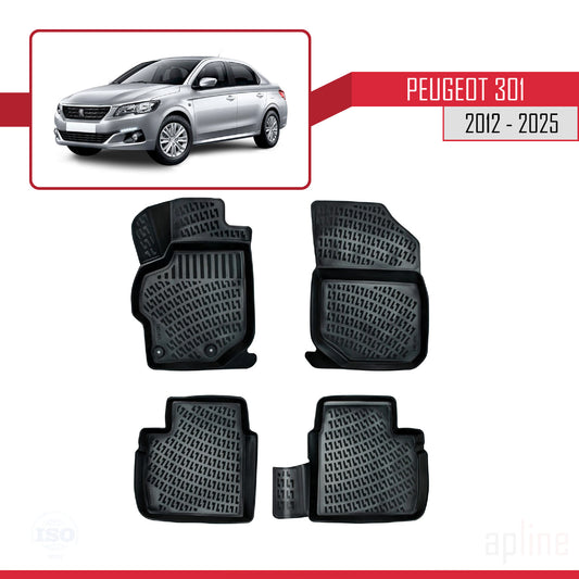 Compatible con Peugeot 301 2012-2025 4D Alfombrillas de Goma Negro