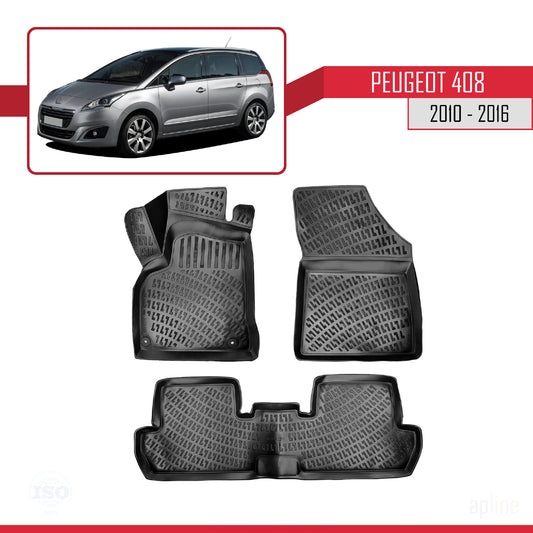 Compatible con Peugeot 5008 (T8) 2010-2016 4D Alfombrillas de Goma Negro