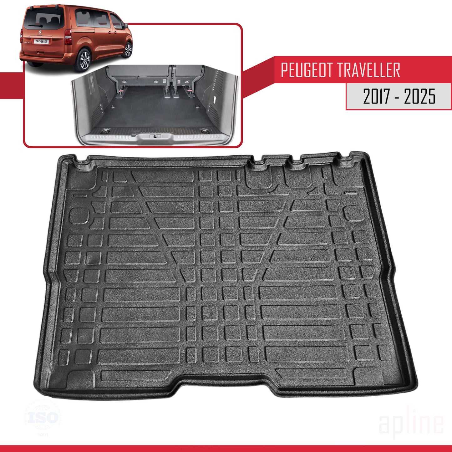 Compatible avec Peugeot Expert 3 Traveller 2017-2025 Flexible Tapis de Coffre Plancher de Chargement Noir