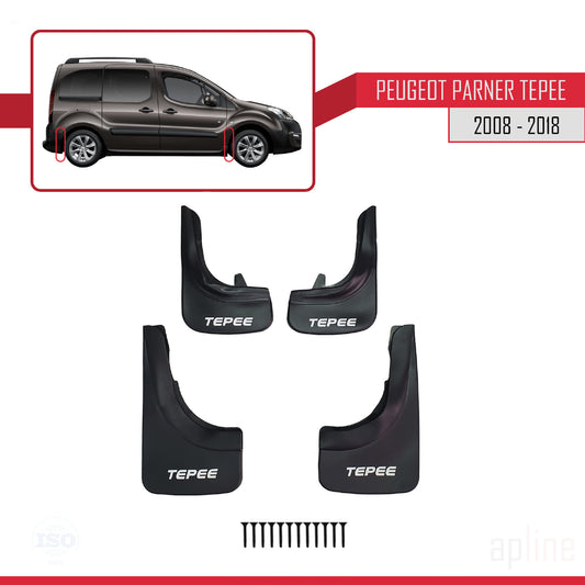 Compatible con Peugeot Partner 2 Tepee 2008-2018 Guardabarros Vehículo Juego Delantero Trasero 4 Piezas Negro