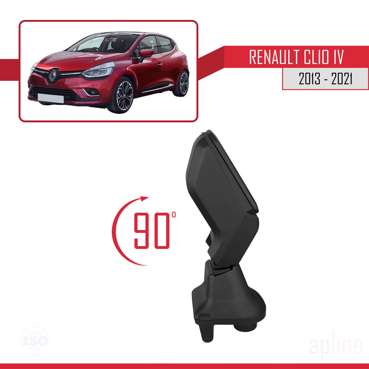 Mittelarmlehne für Renault Clio (4) 2013–2023, Ablagefach in der Mittelkonsole, schwarzes Kunstleder