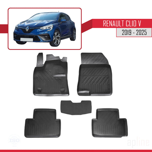 Compatible con Renault Clio 5 2019-2025 4D Alfombrillas de Goma Negro