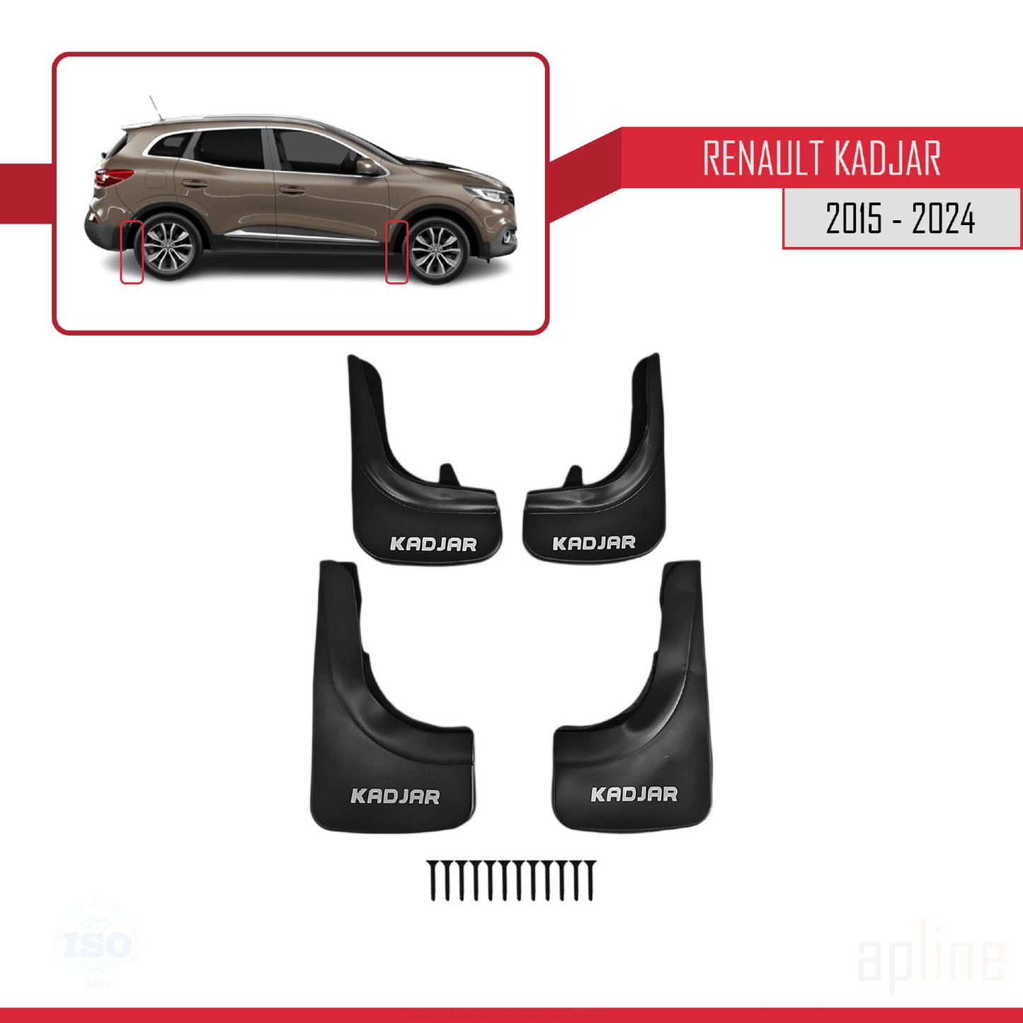Compatible avec Renault Kadjar 2015-2022 Jeu de Bavettes Garde-boue Avant et Arrière de Voiture 4 Pcs Noir