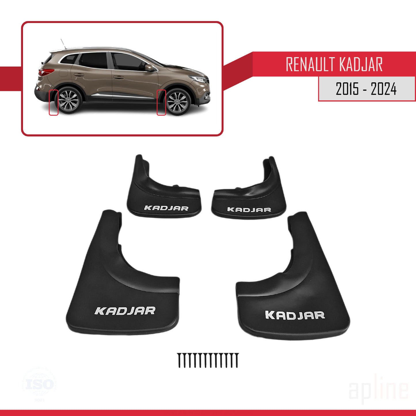 Compatible avec Renault Kadjar 2015-2022 Jeu de Bavettes Garde-boue Avant et Arrière de Voiture 4 Pcs Noir