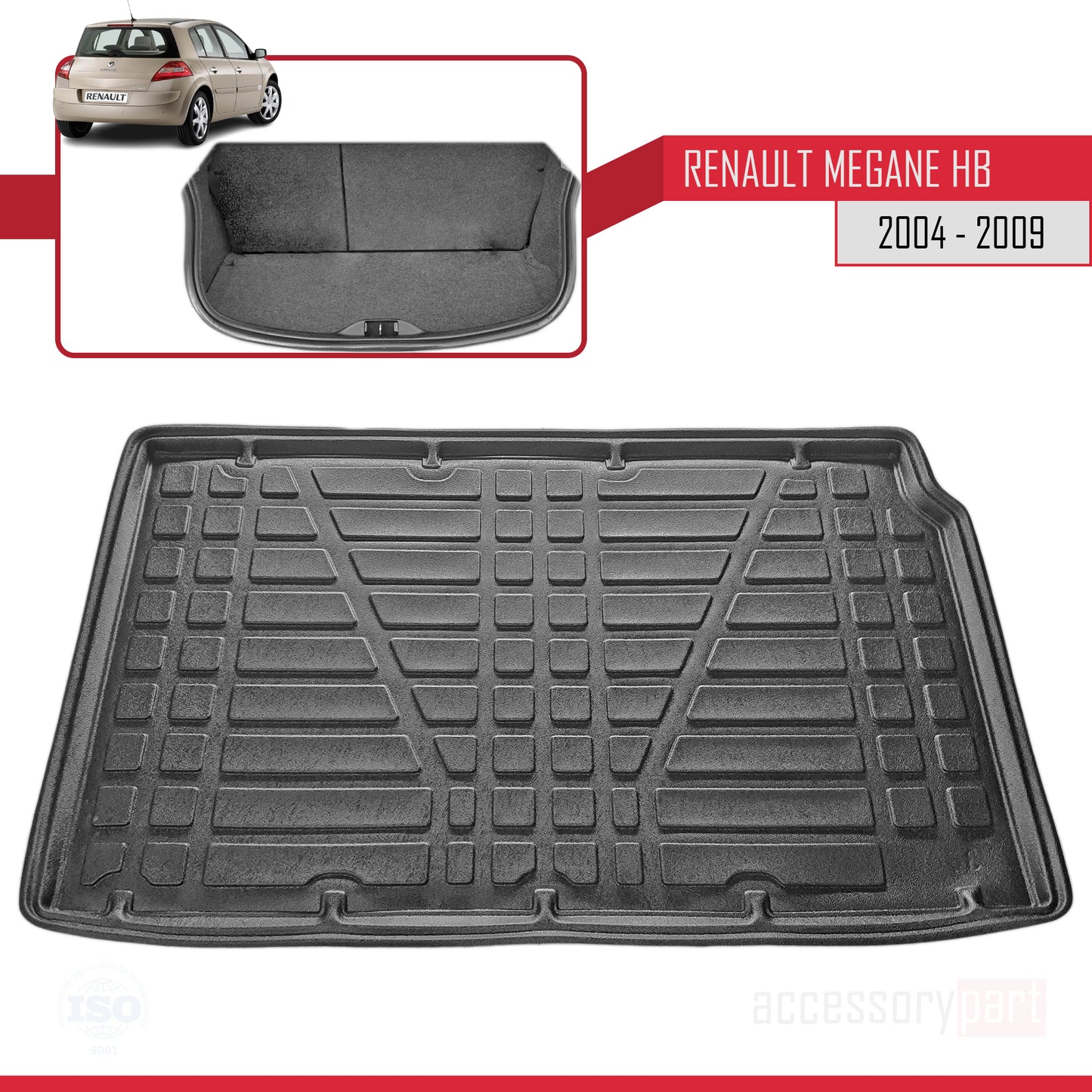 Tronco Alfombra De Carga para Renault Megane HB 2004-2009 Bandeja Maletero Trasero NEGRO