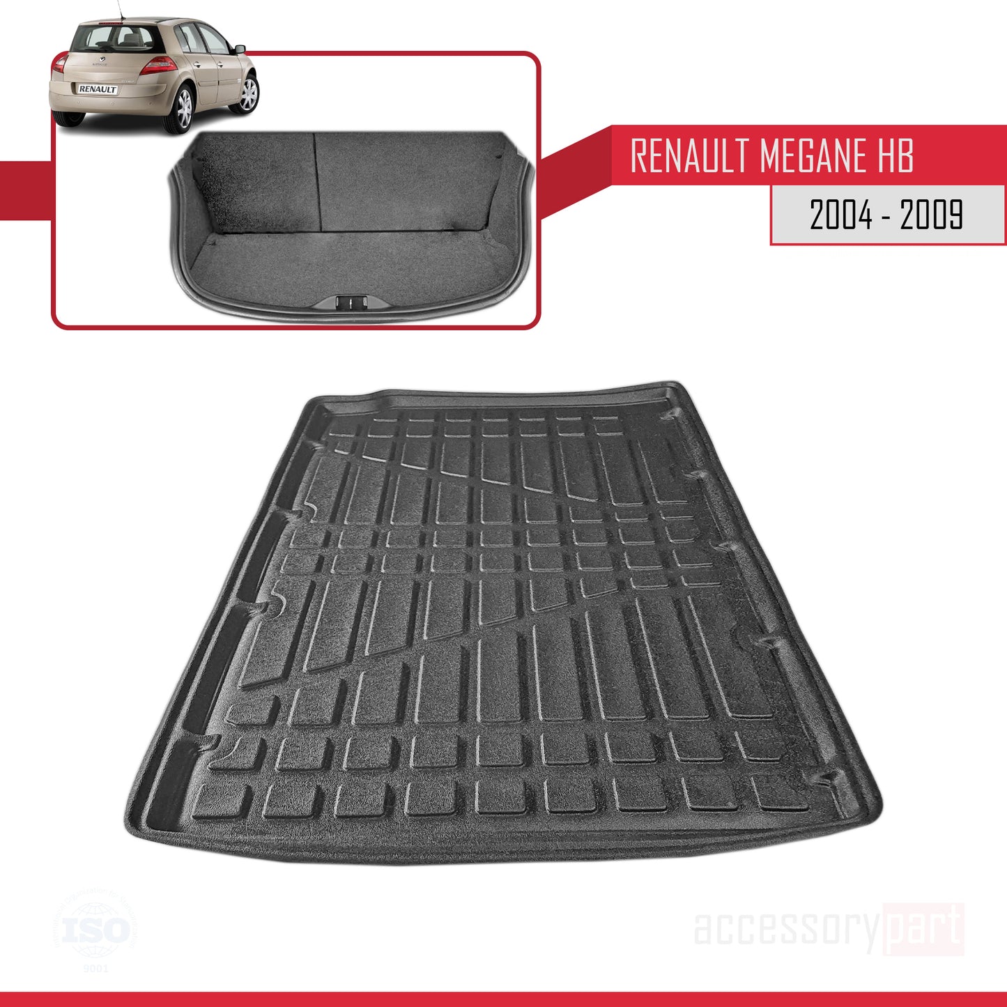 Tronco Alfombra De Carga para Renault Megane HB 2004-2009 Bandeja Maletero Trasero NEGRO