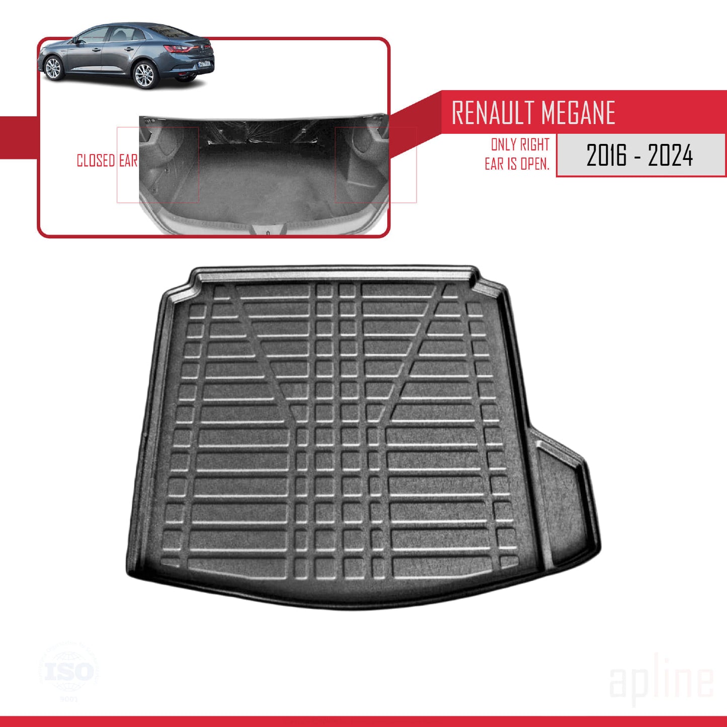 Compatible avec Renault Megane 4 (BFB) Berline V2 2016-2024 Flexible Tapis de Coffre Plancher de Chargement Noir