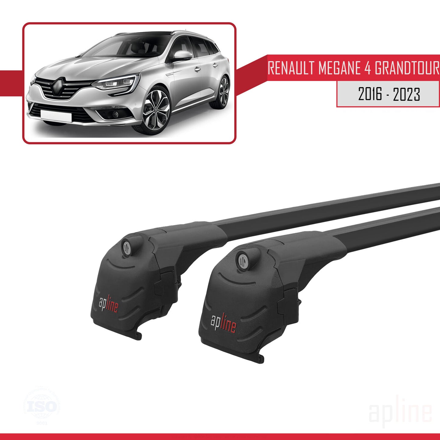 Compatible avec Renault Megane 4 (KFB) Grandtour 2016-2023 ACE-2 Barres de Toit Railing Porte-Bagages de Voiture Noir Aluminium 2 Barres