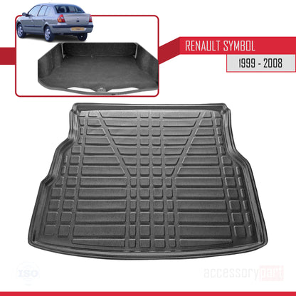 Compatible avec Renault Symbol (Clio) 1999-2008 Flexible Tapis de Coffre Plancher de Chargement Noir