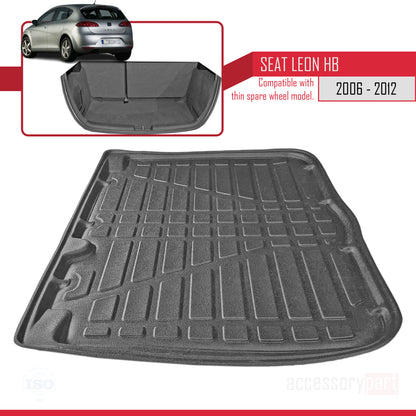 Tapis de Coffre pour Seat Leon 2006-2012 Flexible NOIR